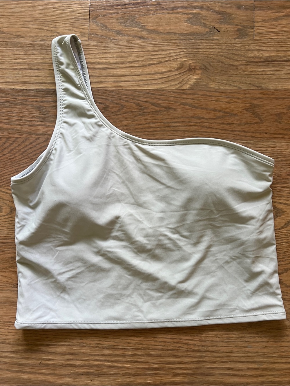 One-Shoulder Cropped Swim Top in Light Green Sage